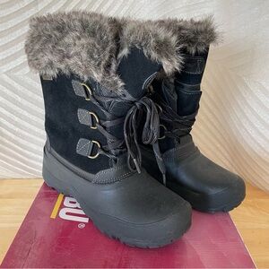 Khombu Black Winter Boots with Faux Fur Trim